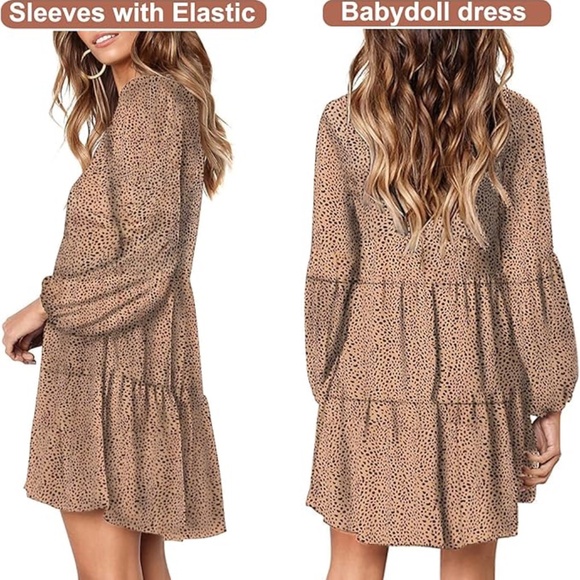 Women V Neck Stars Sundress Loose Short Sleeve Shift Babydoll Dress - Picture 2 of 5